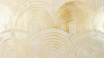 Wallpaper. Background. Beige and white pattern with lines of different thicknesses, inspired by Art Deco style, with thin gold foil on paper - obrazy, fototapety, plakaty