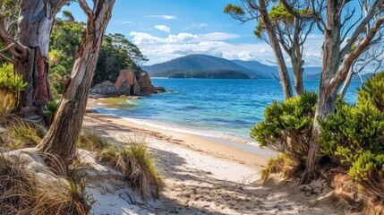 Beach at Lighthouse bay at Bruny Island in Tasmania, Australia  - obrazy, fototapety, plakaty