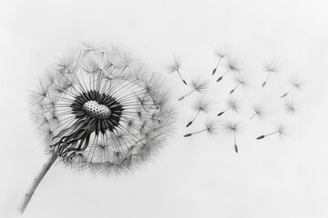 Whispers of the wind: a dandelions dance - obrazy, fototapety, plakaty