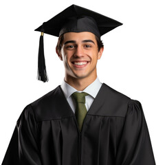 Male university student smiling happily on a transparent background 