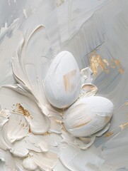 Oil painting with pastel eggs, golden motifs, Ai generated