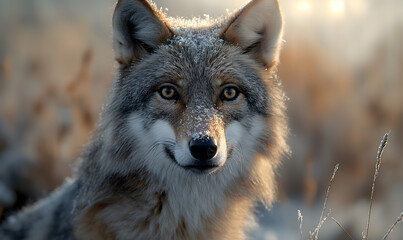 Obraz premium Majestic Wolf in a Snowy Environment Captures the Essence of Wilderness