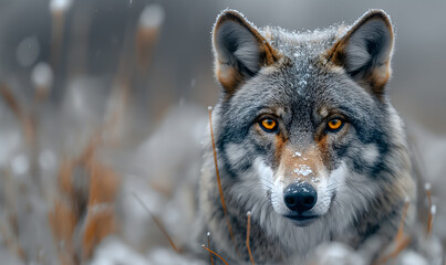 Obraz premium Majestic Wolf in a Snowy Environment Captures the Essence of Wilderness