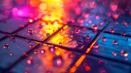 Macro photography of perovskite solar cells, science and technology, copy space