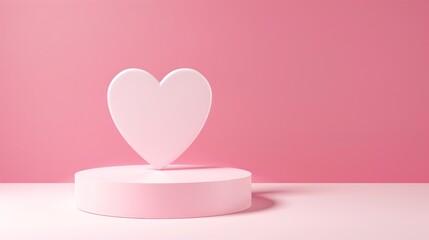 A pink podium with a white heart on it against a pink background. - obrazy, fototapety, plakaty