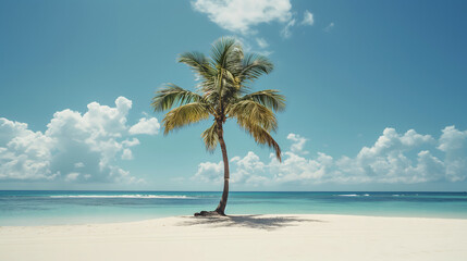 Serene Tropical Beach with a Lone Palm Tree and Azure Waters