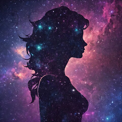 universe meta human goddess spirit silhouette on galaxy space background new quality colorful