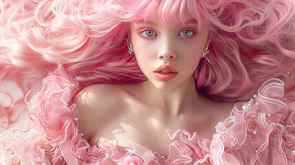 Naklejka premium Close up portrait of person with pink hair