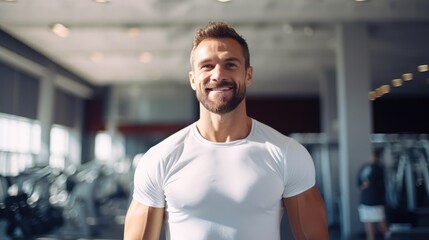 Fitness Enthusiast: Smiling Man in White Sportswear