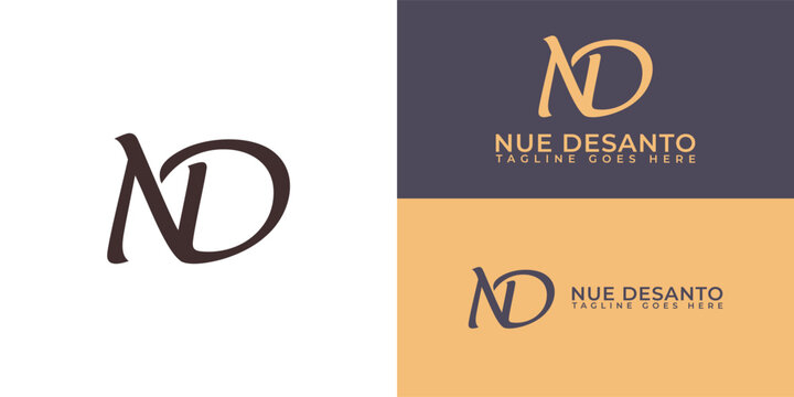 Abstract initial letter ND or DN logo in black and gold color isolated on multiple background colors. The logo is suitable for personal chef branding logo icons to design inspiration templates.