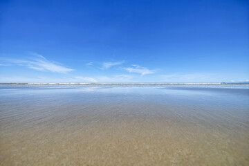 Nature landscape view of beautiful tropical beach and sea in sunny day. Beach sea space area