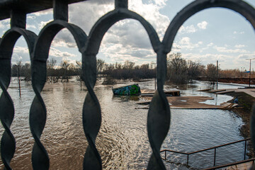 the flooded embankment of the Ural river in Orenburg after the spring flood