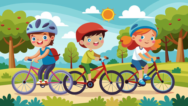 vector-illustration-of-happy-kids-riding-bicycles