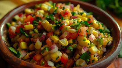 Vibrant and Fresh Black Bean Corn Salad in Rustic Bowl