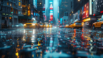 Reflections of city lights on rain-soaked streets, science and technology, copy space