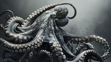 Lurking Octopus in Moody Underwater Seascape