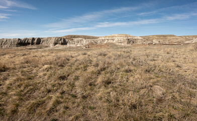 Grasslands and eroded badlands at Red Rock Coulee near Seven Persons, Alberta, Canada