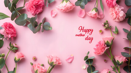Celebrating Mother's Day with Elegant Pink Roses and Eucalyptus on a Pastel Background