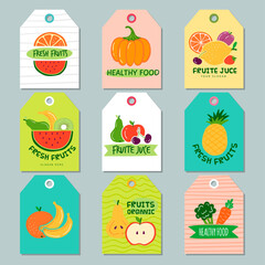 Fruits tags decorative tags with fruits and vegetables logos