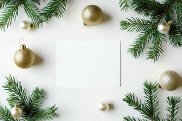 Fototapeta na wymiar Blank card mockup with christmas decorations. Generate AI image