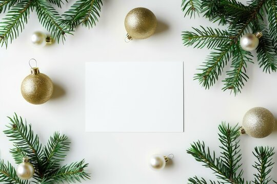 Blank card mockup with christmas decorations. Generate AI image