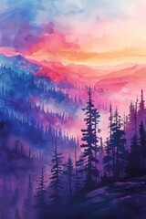 Vibrant mountain landscape with trees