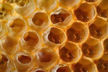 Close-up View of Honeycomb Structure in Warm Golden Light
