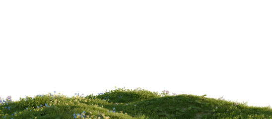 Serene river flowing through a lush green landscape. 3D render.	