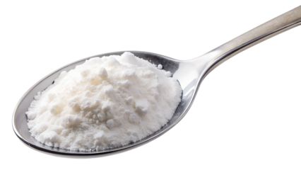 Baking Soda Close-up: White Powder in Metal Spoon