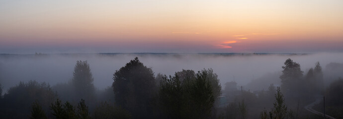 Beautiful foggy morning, mystical and mesmerizing landscape