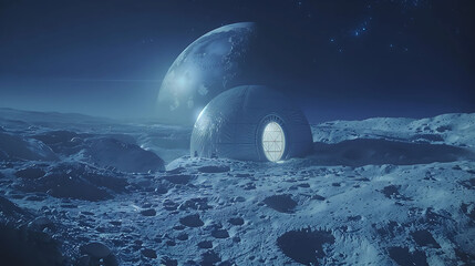 Time-lapse of a 3D-printed lunar habitat being constructed, science and technology, copy space