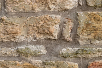 Close up of brown stone wall, Edinburgh, Scotland, UK