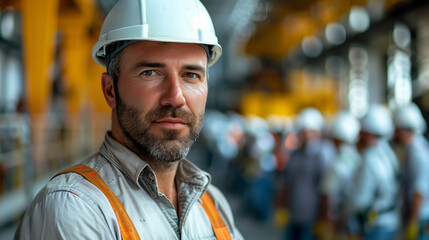 Foreman in Focus, Commanding Presence at Industrial Construction Site