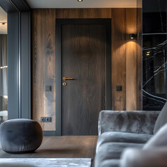 Close-Up View of a Modern Door Handle in a Stylish Interior - obrazy, fototapety, plakaty