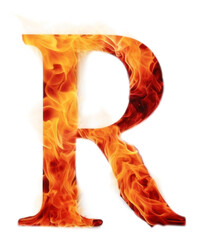 Burning letter R text fire alphabet.