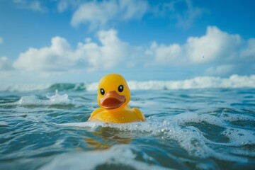 rubber duck in the sea, summer vacations concept.
