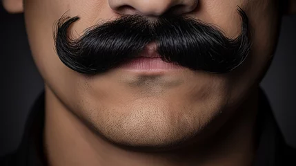 Fotobehang Curly black mustache isolated on a black background © alexkich