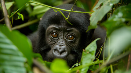 Obraz premium Serene Orangutan Resting in its Natural Rainforest Habitat