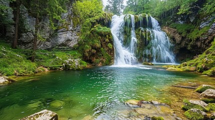 mountain waterfall in the national park Sumava-Czech Republic