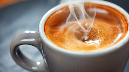 A detailed close-up of a steaming cup of macchiato coffee, super realistic - obrazy, fototapety, plakaty
