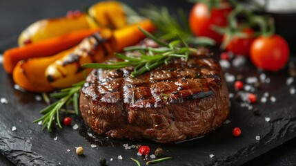 Grilled Beef Steak with Rosemary and Vegetables