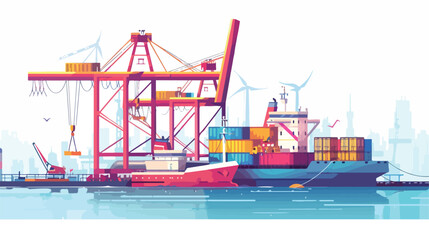 Cargo ship logistics in seaport vector illustration.