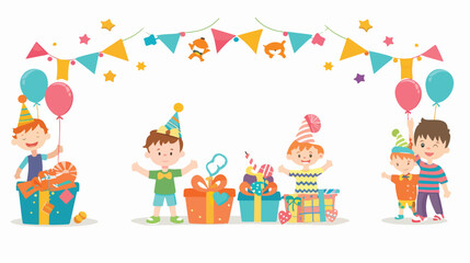 Obraz na płótnie Canvas Cartoon kids frame. Baby shower children party birthday