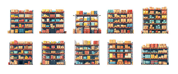 Fototapeta premium Racks warehouse cartoon vector act. Storage logistics goods pallets delivery distribution containers concepts isolated on white background