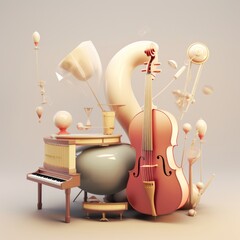 Exploring the harmonious relationship between different instruments through art 3d render