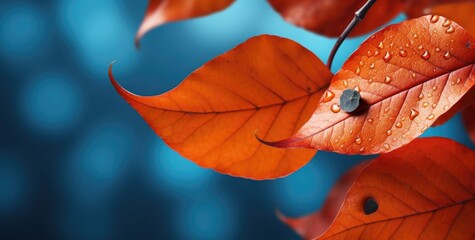 Beautiful fall backdrop with orange-red leaves. - obrazy, fototapety, plakaty
