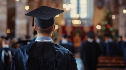 Handsome male college student wearing graduation cap. Generate AI image