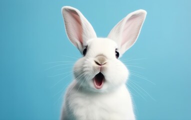 Obraz premium Surprised White Rabbit on Blue Background