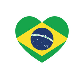 love Brazil symbol, heart shape brazilian flag icon, bandeira do Brasil vector illustration