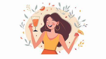 Obraz na płótnie Canvas Cheerful woman drinking alcohol cocktail beverage 